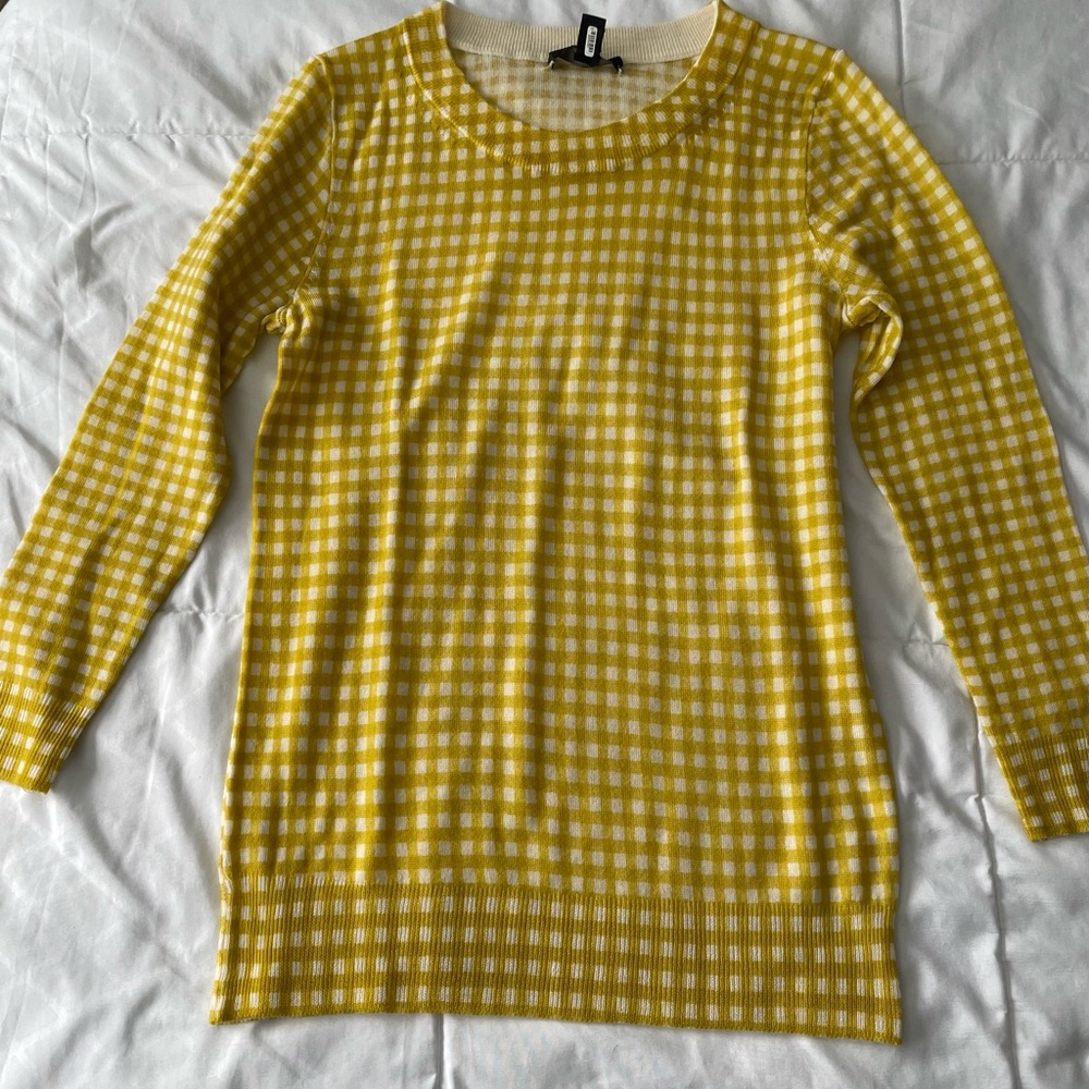 J. Crew Yellow and White Checkered Sweater